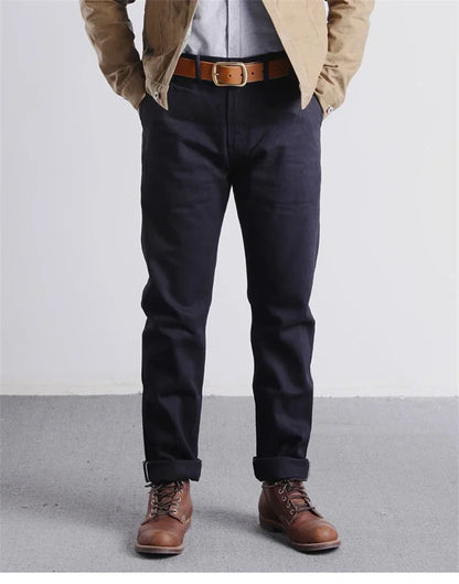 Blue-Black Officer Trousers Slim Straight Fit 14oz Indigo Selvedge Denim Jeans