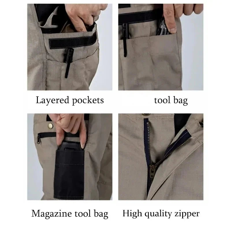 Black Camo Cargo Pants Outdoor Multi-pocket Ripstop Waterproof Trousers Male Autumn Wear-resistant Training Fishing Work Pant