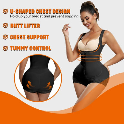 Bodysuit Shapewear Women Tummy Control Butt Lifter Faja Body Shaper Open Crotch With Hooks Design