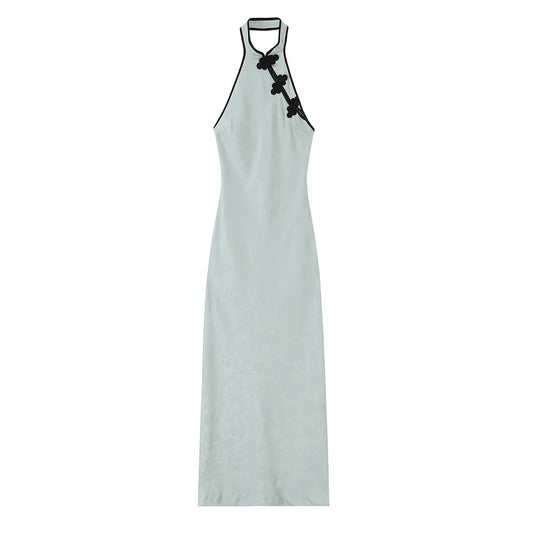 Chic Knot White Women Midi Long Summer Dress Sheath Backless Hollow Out Dress Fashion 2026 Neck-mounted Elegant Vestidos