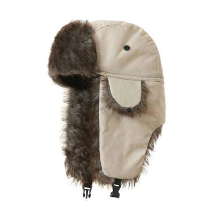 Men's Warm Soldier Hat Winter Pilot Patrolman Earmuffs Polyester Fiber Warm Russian Ski Hat Windproof Cold Pilot Hats