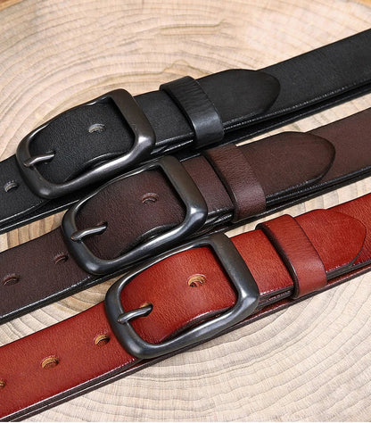 3.3CM Pure Cowhide Genuine Leather for Men's High Quality Jeans Brass Buckle Belts Cowboy Waistband Male Fashion Designer