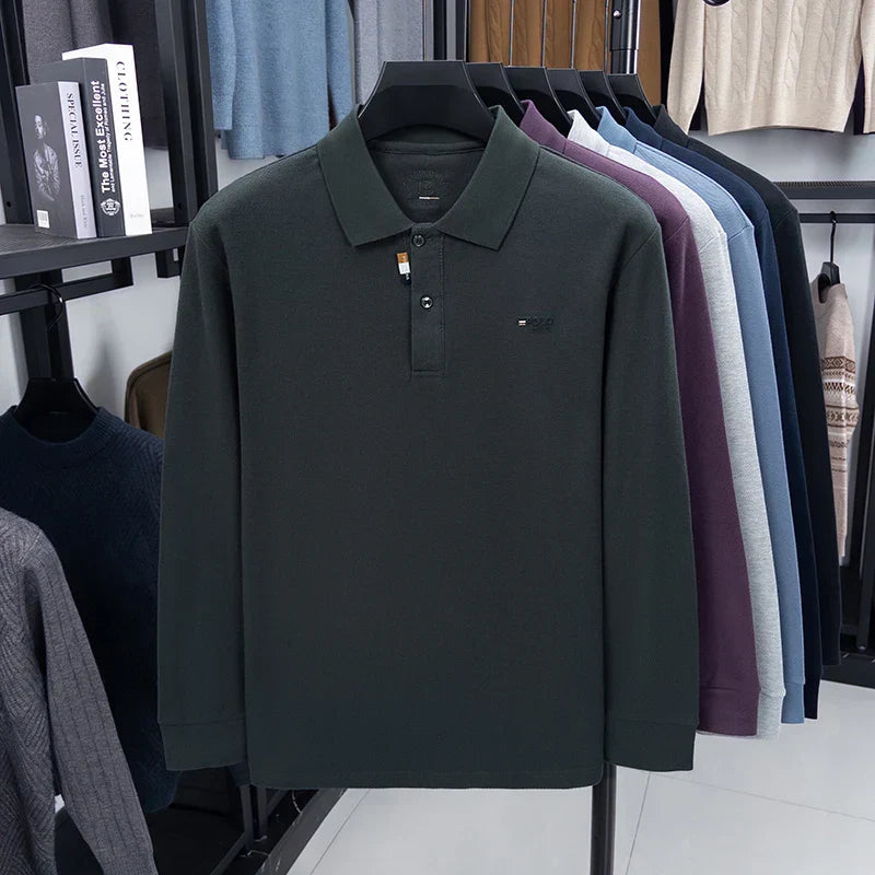 100% Pure Cotton Chest Emblem Embroidered Men's Autumn Polo Shirt Fashionable Casual Business Slim Fit Breathable Top