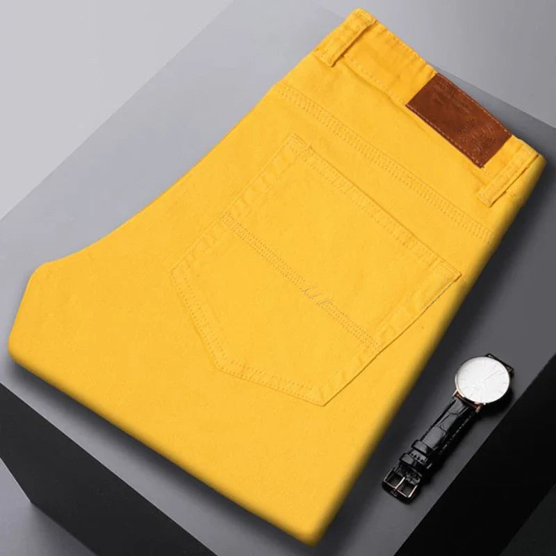 New High Quality Men's Trend Yellow Red White Jeans 2024 Spring Autumn Male High Waist Casual Pants Classic Brand Denim Trousers
