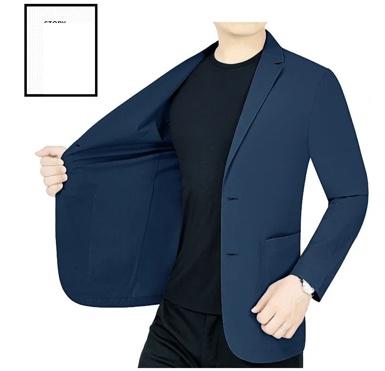 New Summer Man Thin Sunscreen Blazers Jackets Solid Business Casual Suits Coats Male Slim Elastic Blazers Jackets  Clothing 4XL