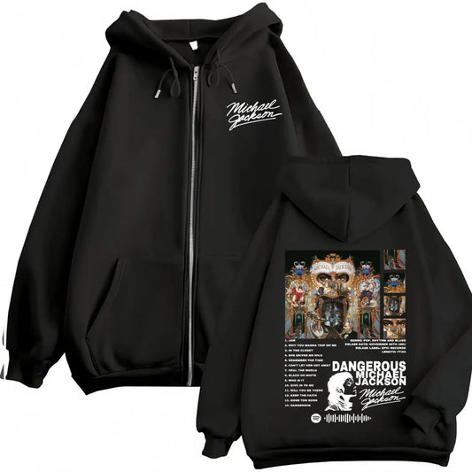 Michael Jackson King of Pop Cover Zip Up Hoodies Men Women High Quality Jacket Sweatshirt Fashion Oversized Zipper Pullover Coat