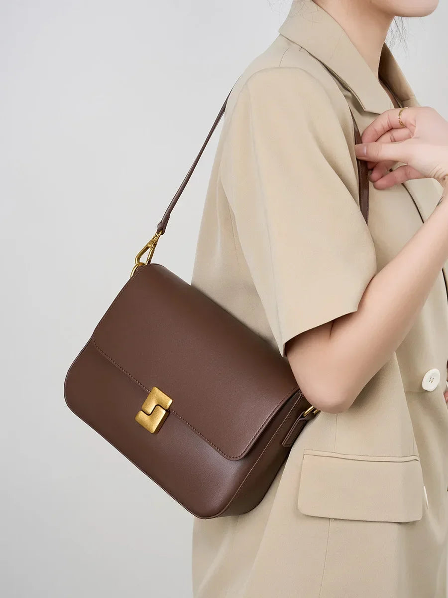 100% Genuine Leather Women Crossbody Bag Fashion Small Square Bag High Quality Cowhide Women's Commuter Shoulder Bag