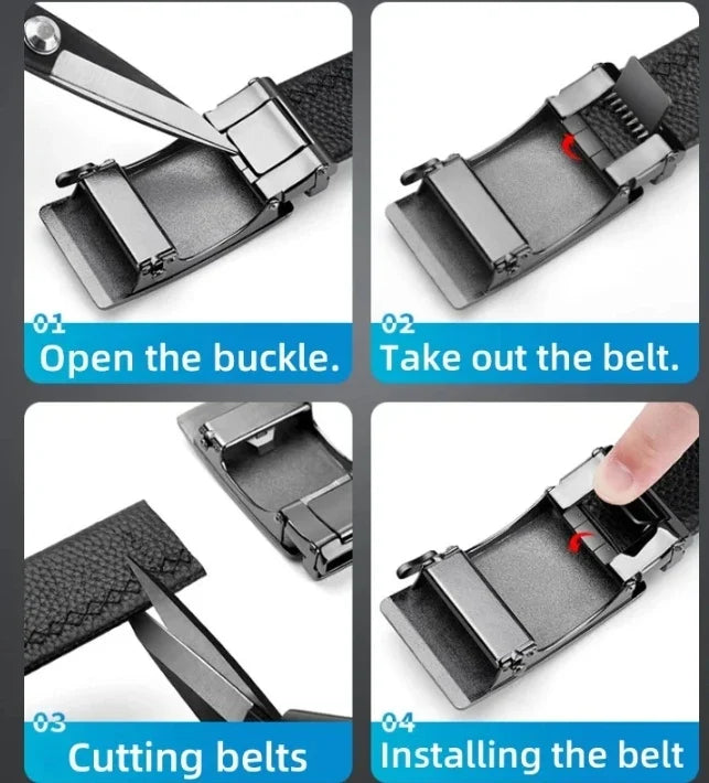 Men's Genuine Leather Belt Adjustable Automatic Buckle Belt Black/Brown Ratchet Belt High-Quality Business Casual Belt for Men