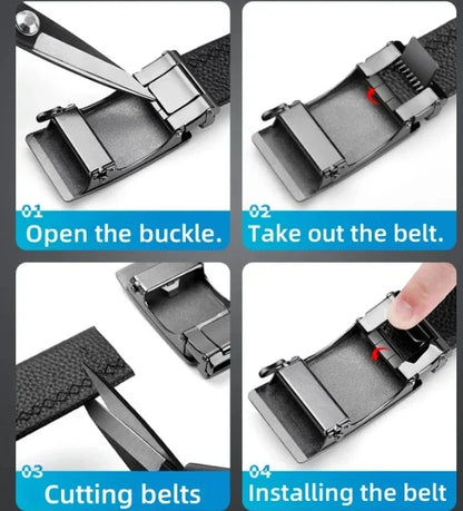 Men's Automatic Belt Genuine Leather Adjustable Buckle Belt Black/Brown Gear-Style Belt High-Quality Business Casual Men's Belt