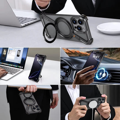 Z Case for iPhone 16 15 14 13 12 Pro Max for Magsafe 360°Rotatable Magnetic Kickstand Metal Frameless Bumper Phone Cover