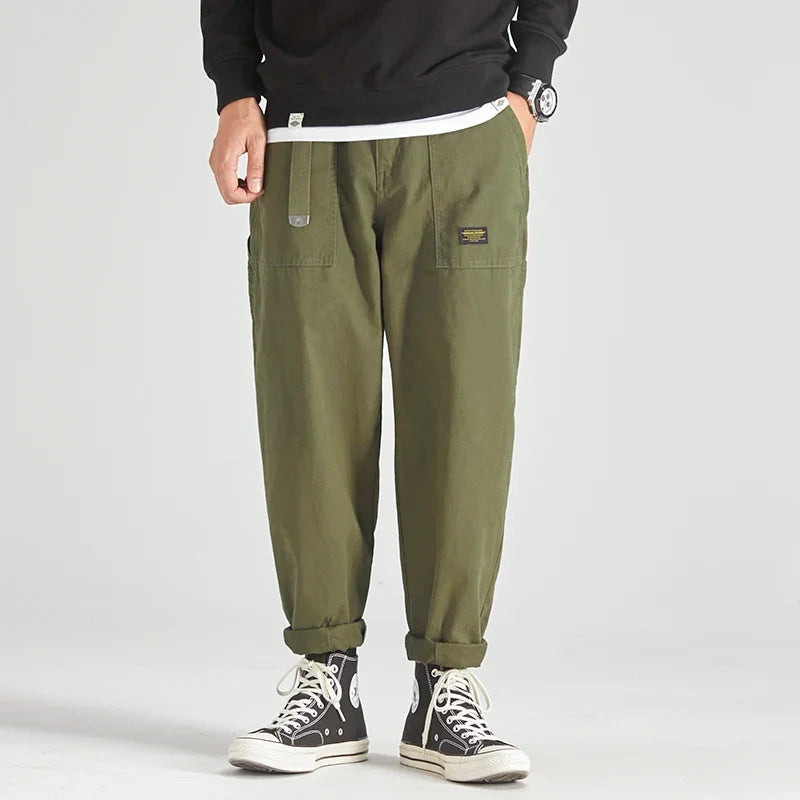 100 Cotton Men's Cropped Pants Trendy Straight Fit Cargo Trouser Male Ankle Length Korean Style Jappan Vintage Y2K Casual Khaki
