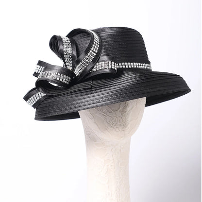 Elegant Cloth Top Hats For Women Cocktail Tea Party Dress Derby Cap Ladies Flower Wide Brim Church Fedora Black Cloche Hats