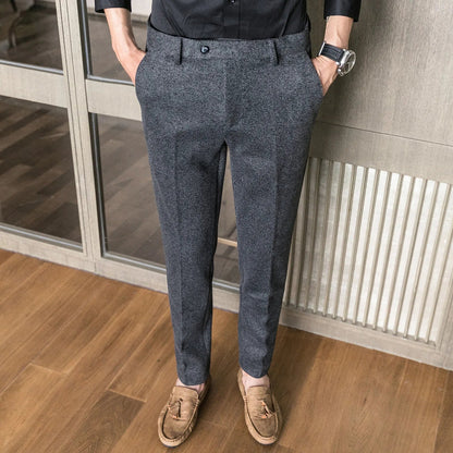 Woolen Dress Pants Formal Office Suit Pants Men Slim British Style Wool Business Black Gray Dress Trousers