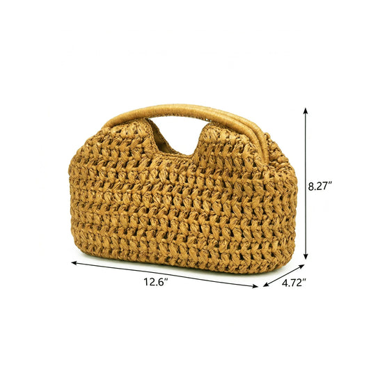 Seaside vacation style grass woven bag, spring and summer new style, European and American high-end feeling, hand-held gold clip
