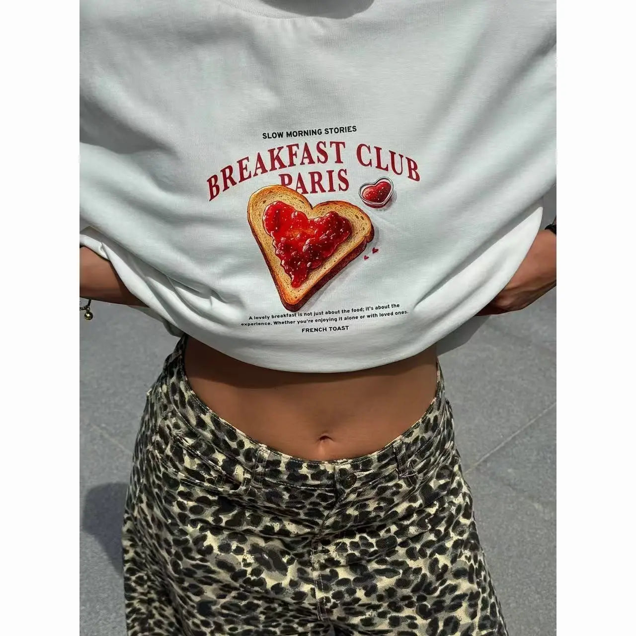 American 100% Pure Cotton Cartoon Retro Heart-Shaped Pomegranate Print Summer Vacation Loose Casual Women's T-shirt