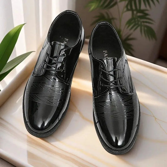 Black Round Toe Bright Upper Men's Formal Shoes Business Casual Party Elegant and Classic Low Price Suit New Social Shoe Male