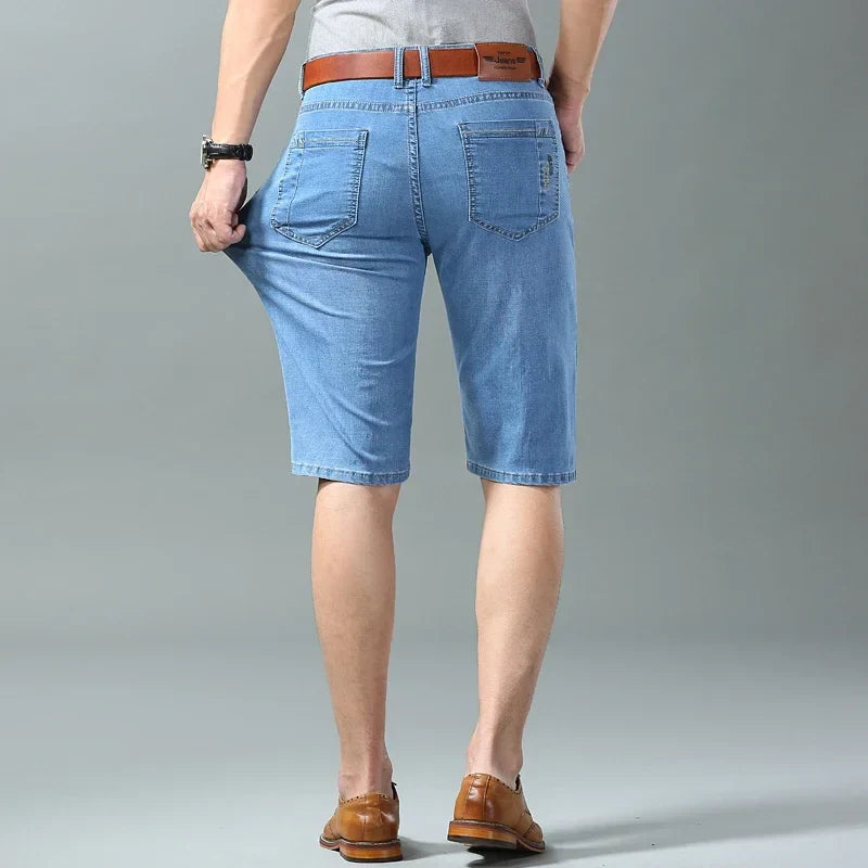 New Summer Men's Denim Shorts Fashion Light Color Casual Loose Multi-pocket Straight Five-minute Pants Elastic Knee Shorts