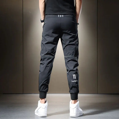 Summer 2023 Men's Casual Pants Black Grey Drawstring Joggers Lightweight Breathable Quick Dry Trousers Ice Silk Sportswear Man