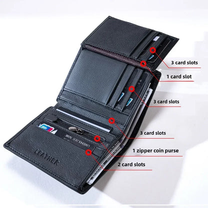 Men's Wallet Genuine Leather Wallets for Men Coin Purse Vintage Vertical Short Credit Card Holder Money Bag Men's RFID Wallet