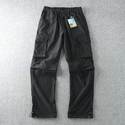 Men's Summer Cargo Pants Quick Dry Double Used Pants Elastic Waist Detachable Feet Loose Straight Waterproof Long Trousers