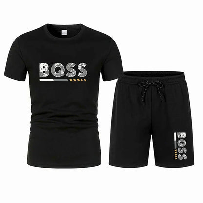 Summer men's short sleeved set, casual fashion, men's quick drying summer sports set, breathable mesh short sleeved T-shirt shor