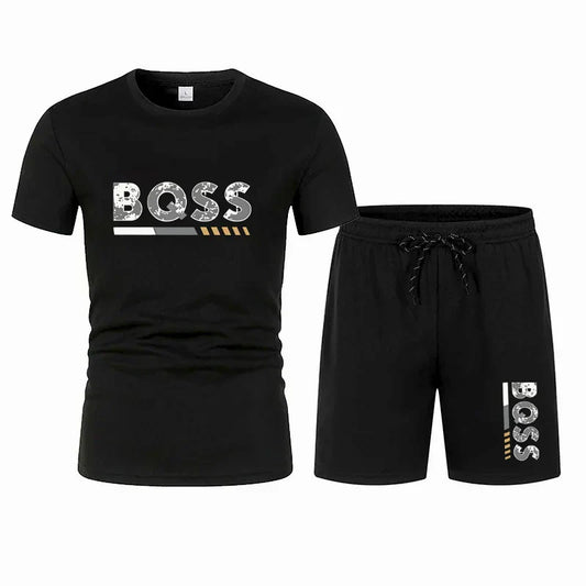 Summer men's short sleeved set, casual fashion, men's quick drying summer sports set, breathable mesh short sleeved T-shirt shor