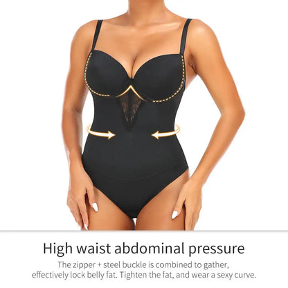 Fajas Underwear Body Shapers Women Shapewear Bodysuit Sexy Lace Open Crotch Lingerie V-collar with Bras
