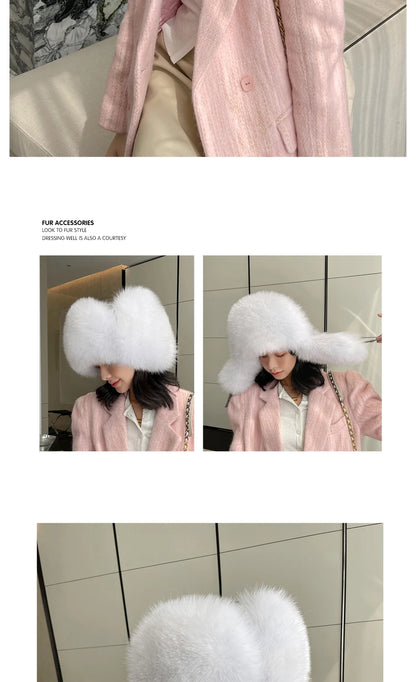 Winter Warm Real Fox Fur Hat Ear-Protecting Hats Women's Genuine Leather Windproof Fox Fur Bomber Hat Thickened Sheepskin Cap