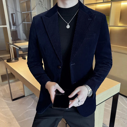 Stripe Suit Jacket For Men Autumn Winter Business Slim Fit Tailcoat Formal Wedding Party Fashion Casual Suit Coat 4XL-M