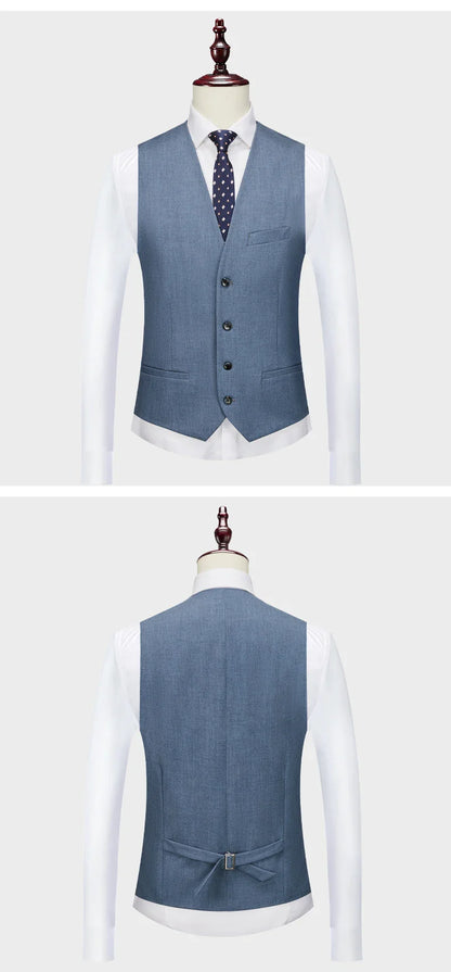 Jacket+Vest+Pants / 2023 High Quality Men Slim Suit Formal Business Groom Wedding Social Dress Blue Grey High-end Casual Tuxedo