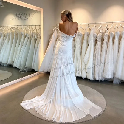 Pleated White Wedding Dress 2026 Strapless A Line Slit Shiny Bridal Gown With Train vestido de noivas para casamento Customized