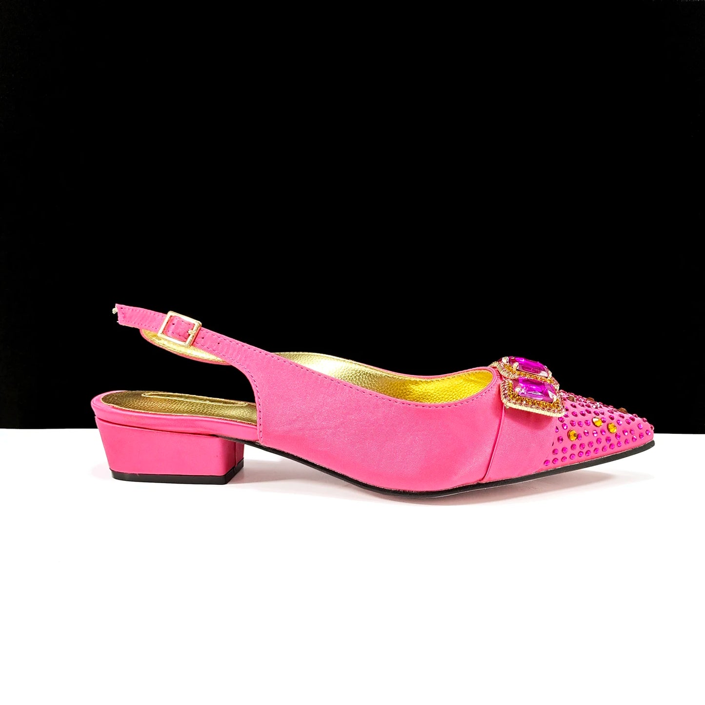 New Italian Olive Pumps and Bag for Party 2024 INS Style Pointed-Toe Rhinestone Elegant Low Heels Wedge for Wome