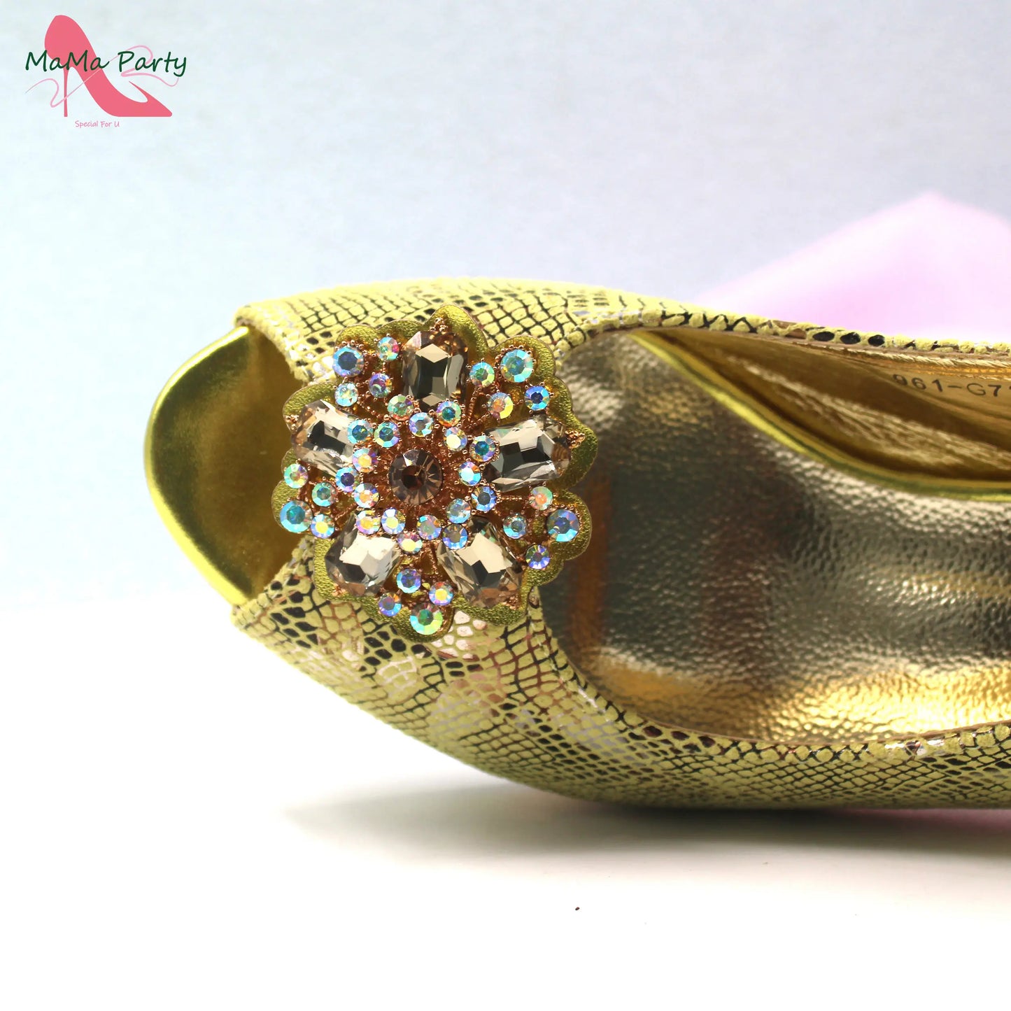 Special Design New Coming INS Hot Sale African Women Shoes and Bag Set in Pink Color with Shinning Crystal for Party