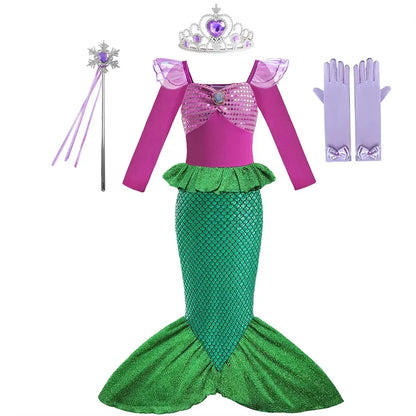 Mermaid Ariel Girls Dress Short Sleeve Tulle Cosplay Princess Costume Carnival Party Girl Princess Dress Party Dresses For Girls