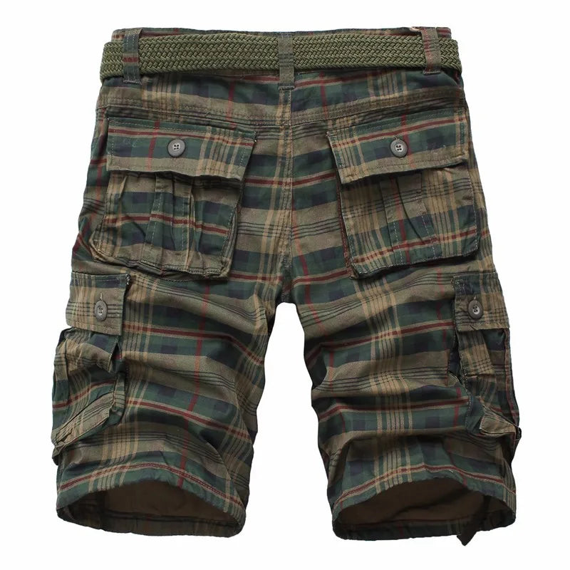2026 Summer Men Shorts Fashion Plaid Beach Shorts Mens Casual Shorts Military Short Pants Male Bermuda Cargo Overalls No belt