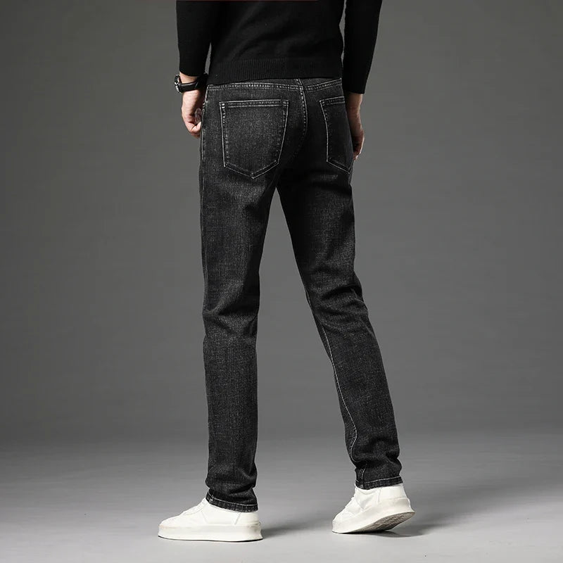 2025 Fall New Men's Cotton Stretch Slim Jeans Straight Version Business Fashion Denim Pants Vintage Blue Brand Trousers Black