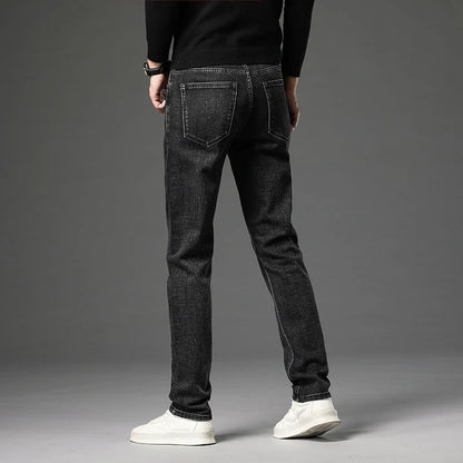 2025 Fall New Men's Cotton Stretch Slim Jeans Straight Version Business Fashion Denim Pants Vintage Blue Brand Trousers Black