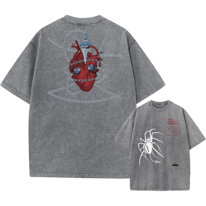 Anime Hunter X Hunter Hisoka And Chrollo Logo Washed Graphic TShirt Men Vintage T-Shirts Casual Cotton Streetwear Harajuku Top
