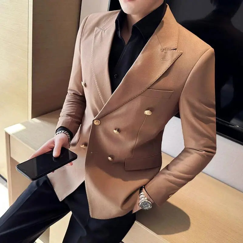 2023 Classic Luxury Mens  Double Breasted Suit Jacket Groom Wedding Tuxedos Business Casual Blazer Social Club Outfits Suit Coat