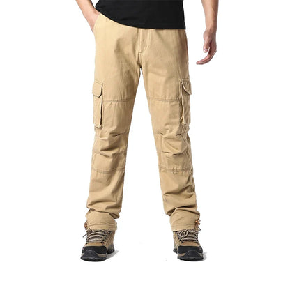 Men's Cotton Work Cargo Pants Tactical Military Hiking Outdoor Pants with 6 Pockets Elastic Waist