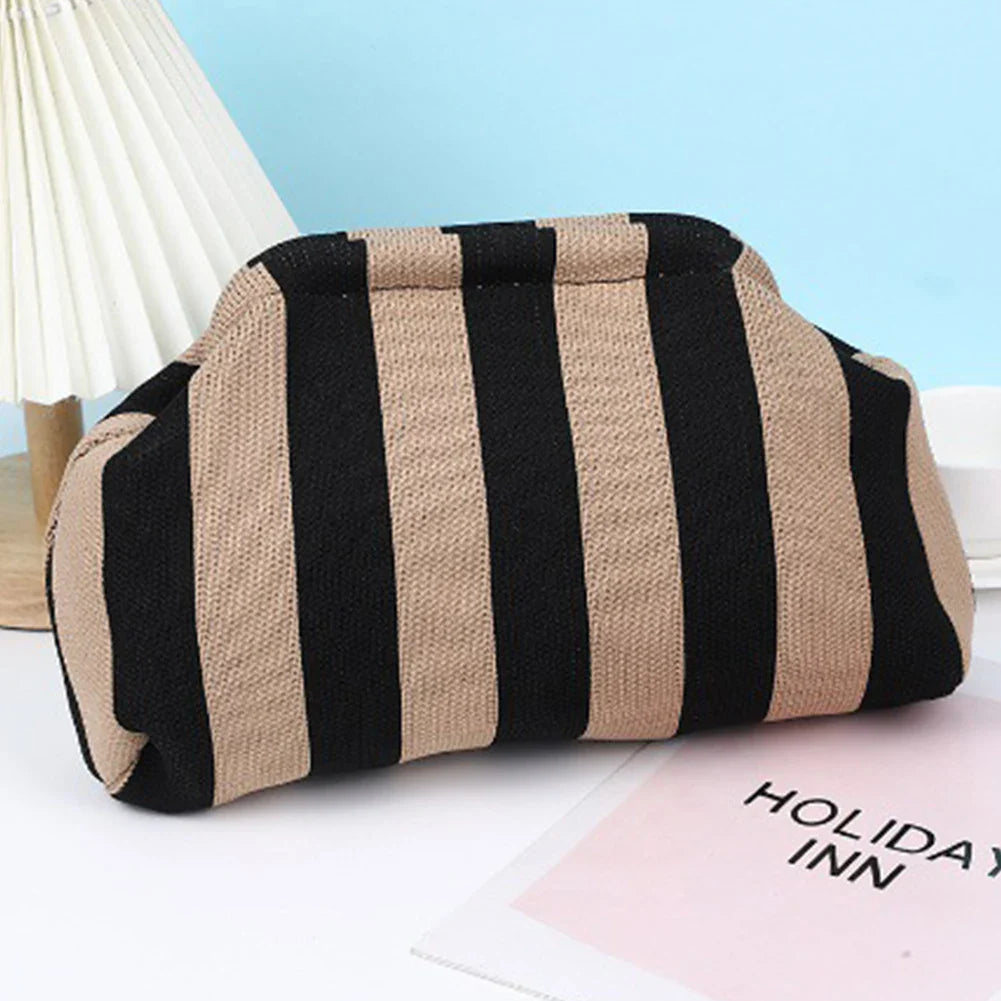 Summer Beach Clutch Bag Contrast Color Small Crochet Handbag Knitting Dumpling Clutch for Women Cute Cloud Casual Colorblock Bag