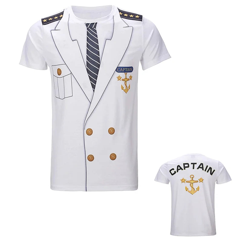 Summer Men's New Fashion Cosplay Navy Captain T Shirt 3D All Over Printed Fashion Unisex Clothing Street Casual Uniform T-shirt