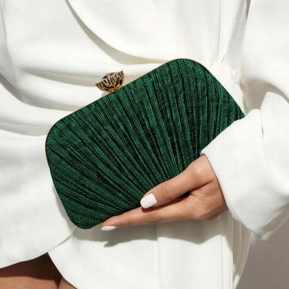 Ruched Fashion Lady Clutch Bags Decorated Fashion Sequin Luxury Evening Bags Rhinestones Metal Chain Handbags Banquet Glamorous