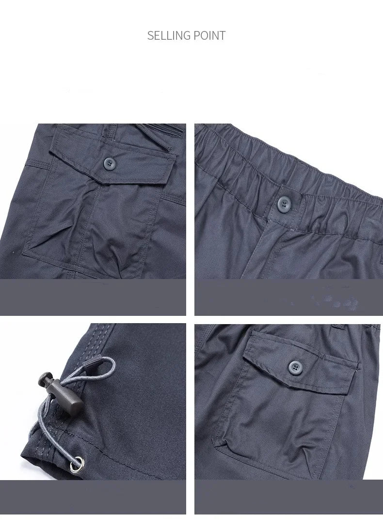 Knee Length Cargo Shorts Men's Summer Casual Cotton Multi Pockets Breeches Cropped Short Trousers Camouflage Shorts