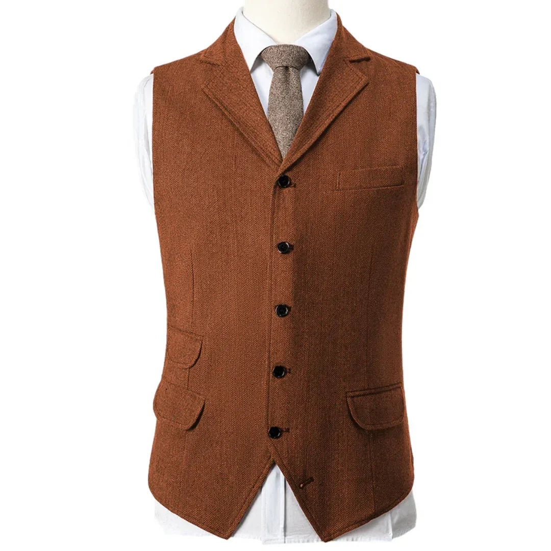 Men Vest Blue Herringbone Single Button With Lapel Waistcoat For Wedding Birthday Banquet Party Business Work Men Suit Vest