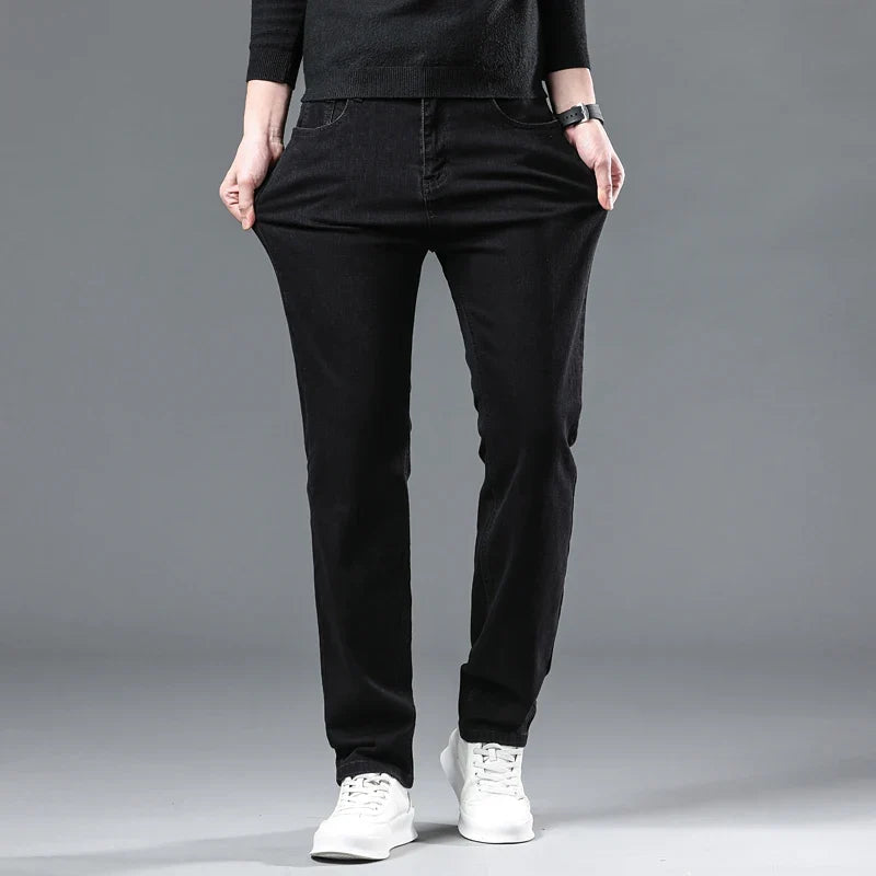 Autumn Black Men Straight Jeans Business Casual Stretch Classic Denim Pants Regular Fit Comfortable Denim Trousers Male