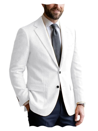 Men's Linen Blazer Notched Lapel 2 Button Slim Fit Suit Jacket Lightweight Breathable Men Business Wedding Party for Spring