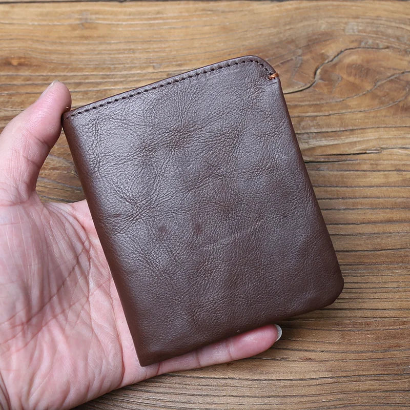 Leather Men's Wallet Credit Card Bag Mini Wallet Top Cowhide Coin Wallet Women's Wallet Thin Wallet Vertical Photo Wallet