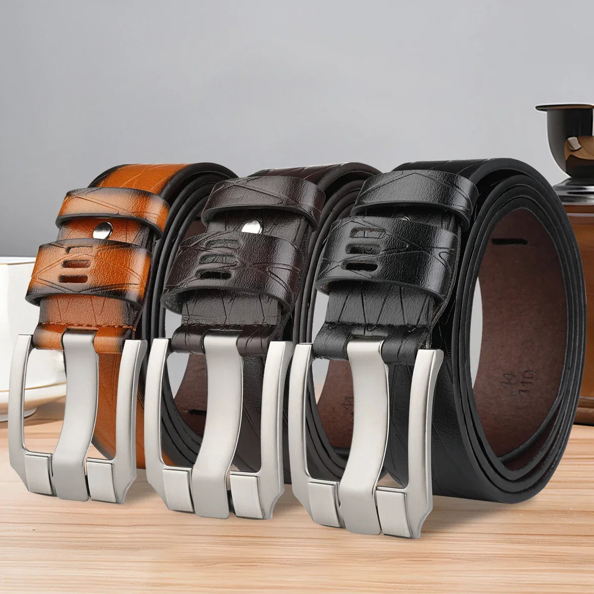Belt, Men's Needle Buckle Belt, Genuine Leather, Pure Cowhide, Simple Youth Casual Jeans, Men's Pants Belt, Trendy for Young