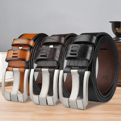 Belt, Men's Needle Buckle Belt, Genuine Leather, Pure Cowhide, Simple Youth Casual Jeans, Men's Pants Belt, Trendy for Young